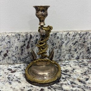 Vintage English Brass Anchor Chain Tapered Candlestick Holder 1920’s Nautical